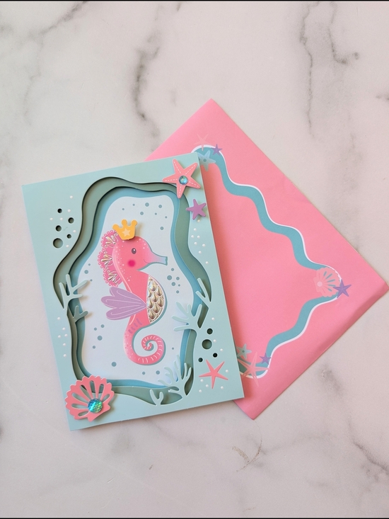 Other - Pink Seahorse Pop-Up Card with Envelope